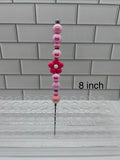 Beaded Pokey/Weeding Tool-8 inch-Pink/Flower
