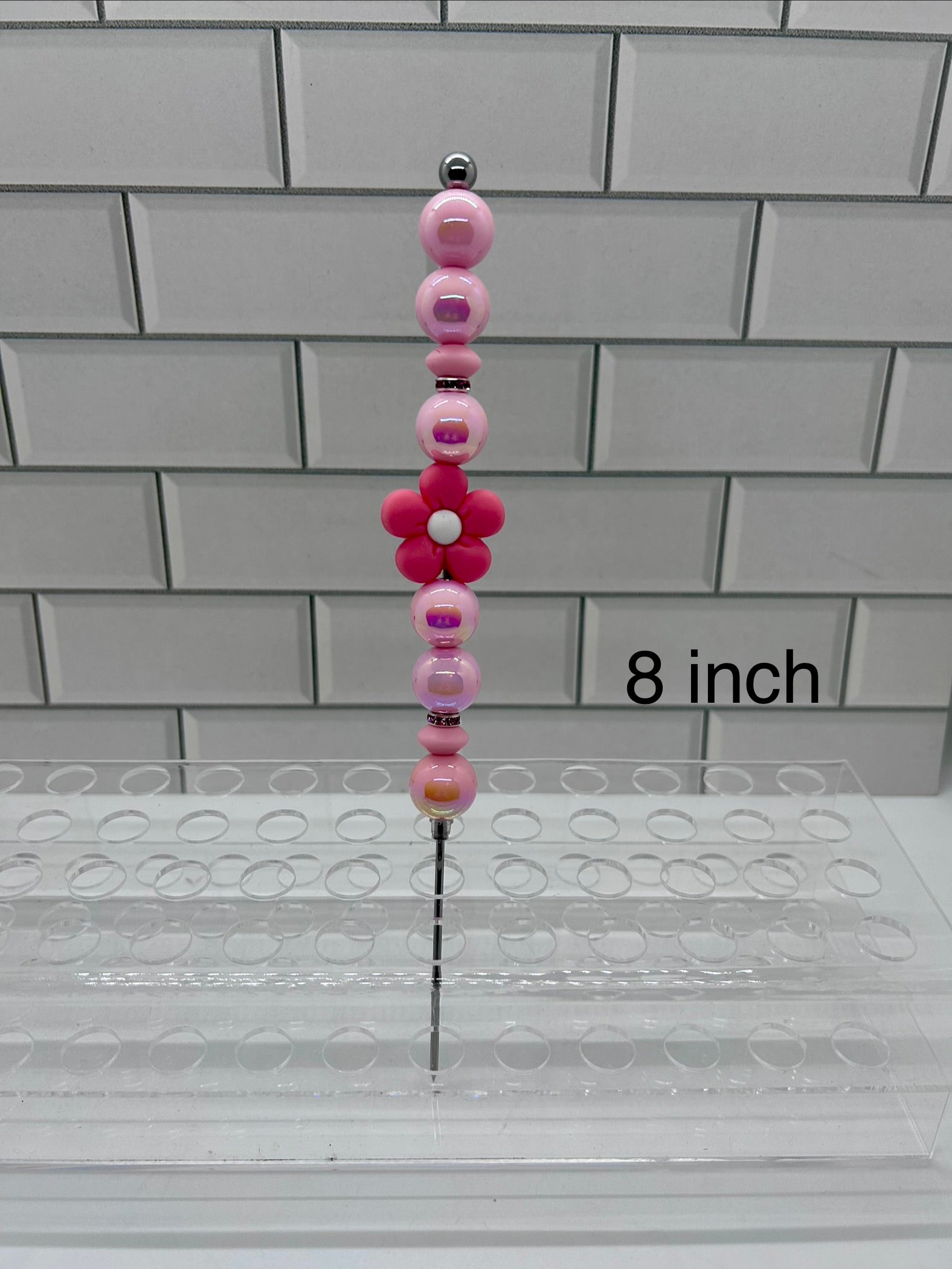 Beaded Pokey/Weeding Tool-8 inch-Pink/Flower