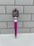 Stylo bille perlé – Silicone rose foncé avec thème focal « Don't Judge »