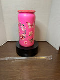 16 oz Pink Glass Tumbler with Matching Bling lid featuring a Beautiful Roses and Butterfly Design, comes with Plastic Straw