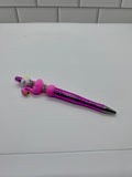 Stylos bille perlés-Silicone rose métallique avec pièce maîtresse flamant rose