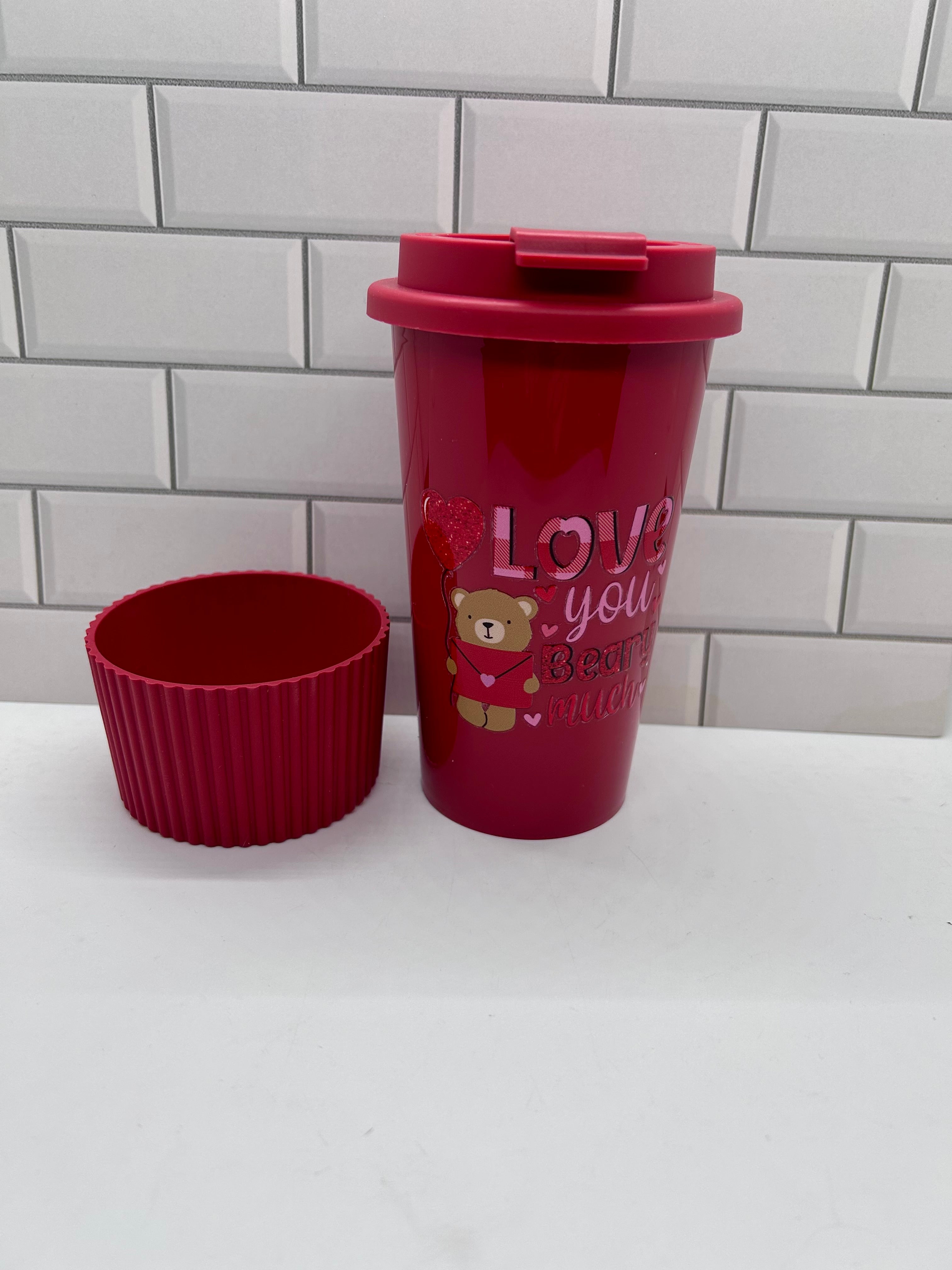 18 oz Hot/Cold Plastic Tumblers with Valentine’s Day Design-Red