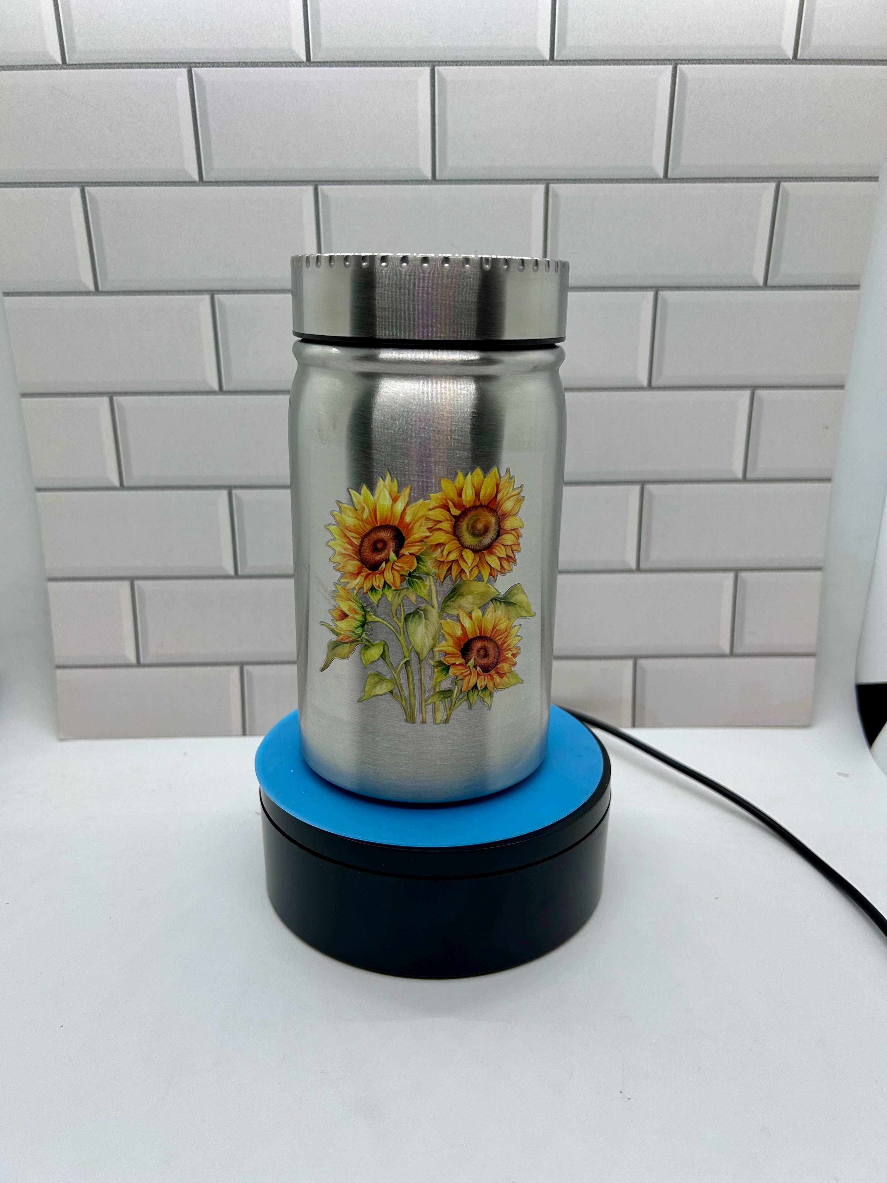 17 oz Metal Mason Jar Tumbler with Sunflower Theme