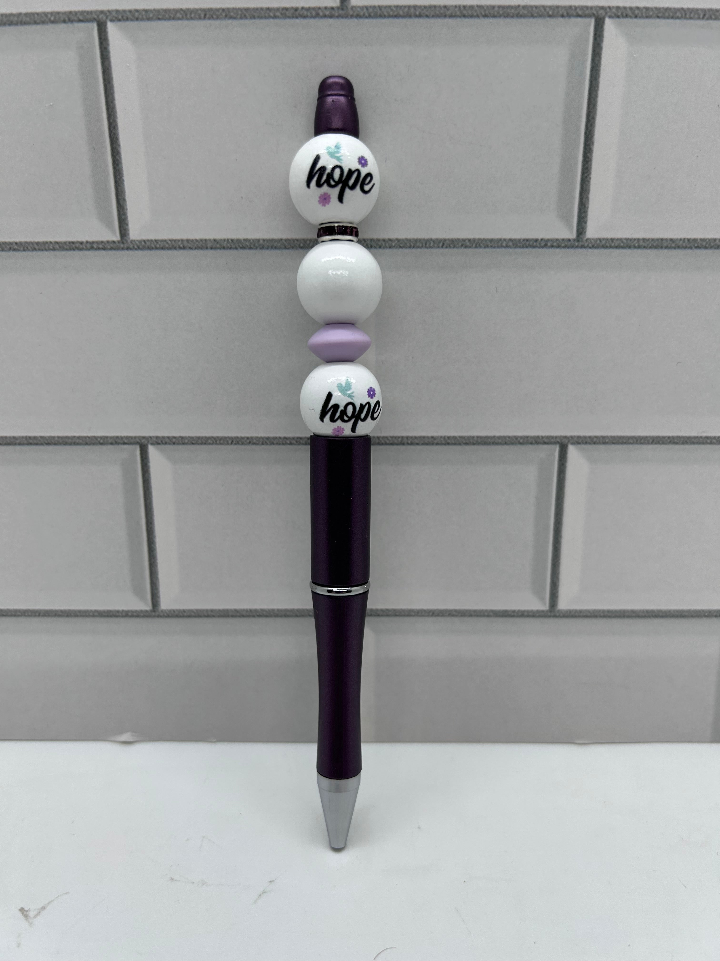 Beaded Ballpoint Pen, Dark Purple with Inspiration Theme