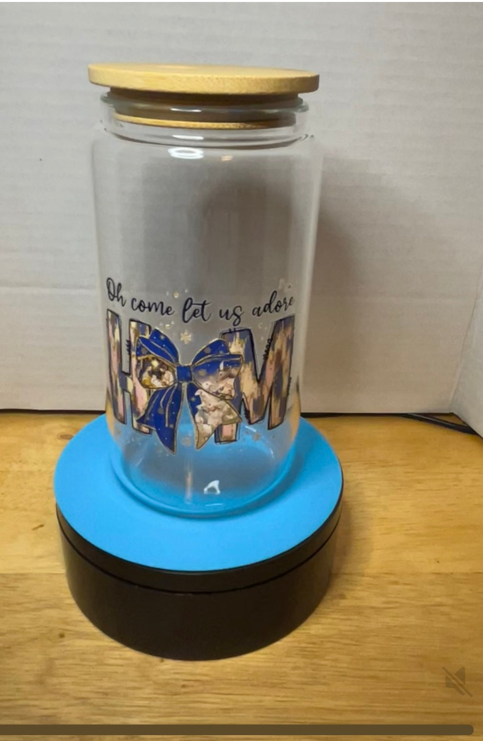 16 oz Glass Tumbler with a bamboo lid featuring a Beautiful Design, comes with metal straw and cleaning brush