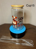 16 oz Glass Tumbler with a bamboo lid featuring a Beautiful Design, comes with metal straw and cleaning brush