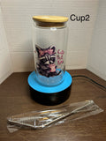 16 oz Glass Tumbler with a bamboo lid featuring a Beautiful Design, comes with metal straw and cleaning brush