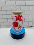 16 oz Glass Tumbler, Glass Straw featuring a Beautiful Valentines Day Design