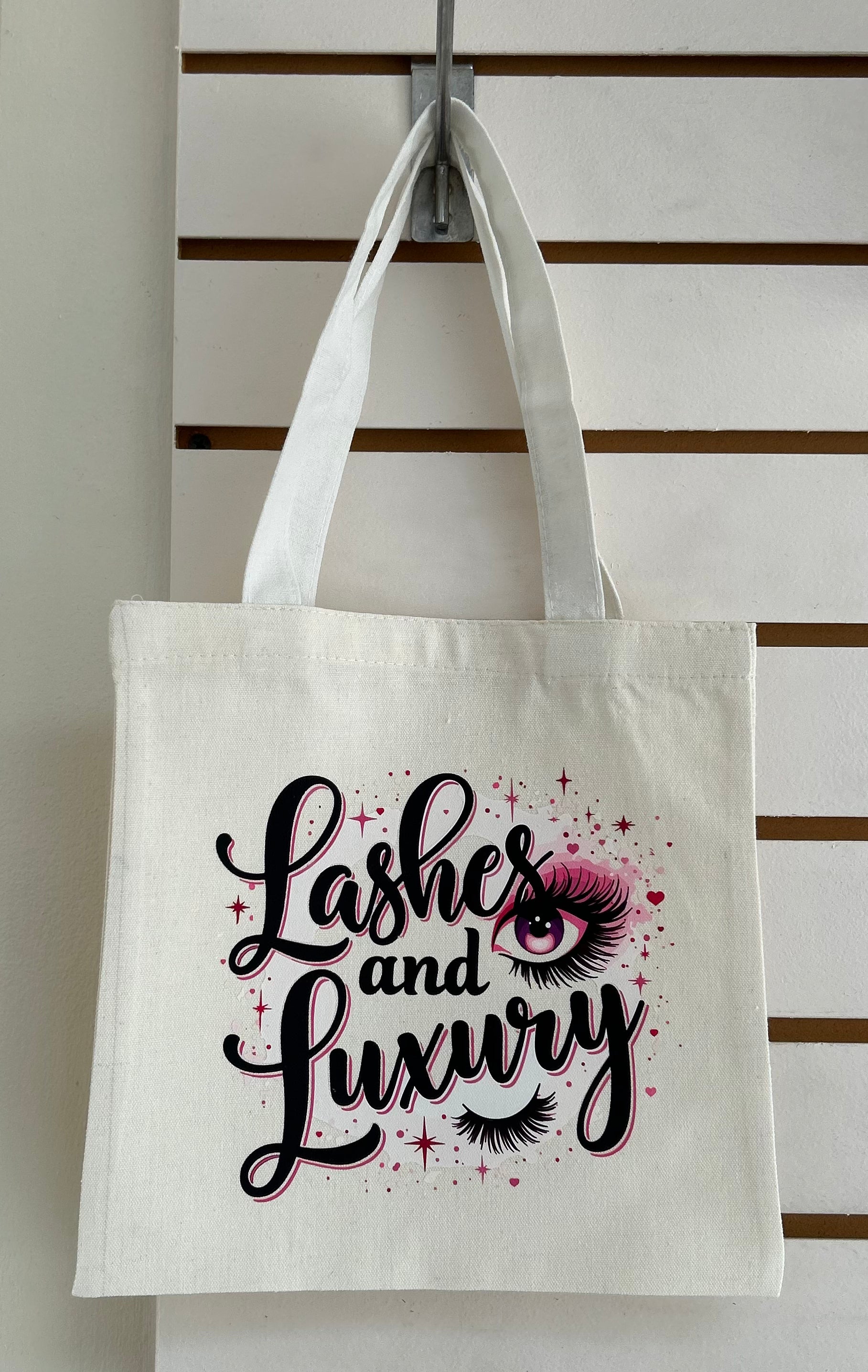 Canvas Mini Tote Bag With White Handles, Featuring a Beautiful Makeup Design. 10x10 inches