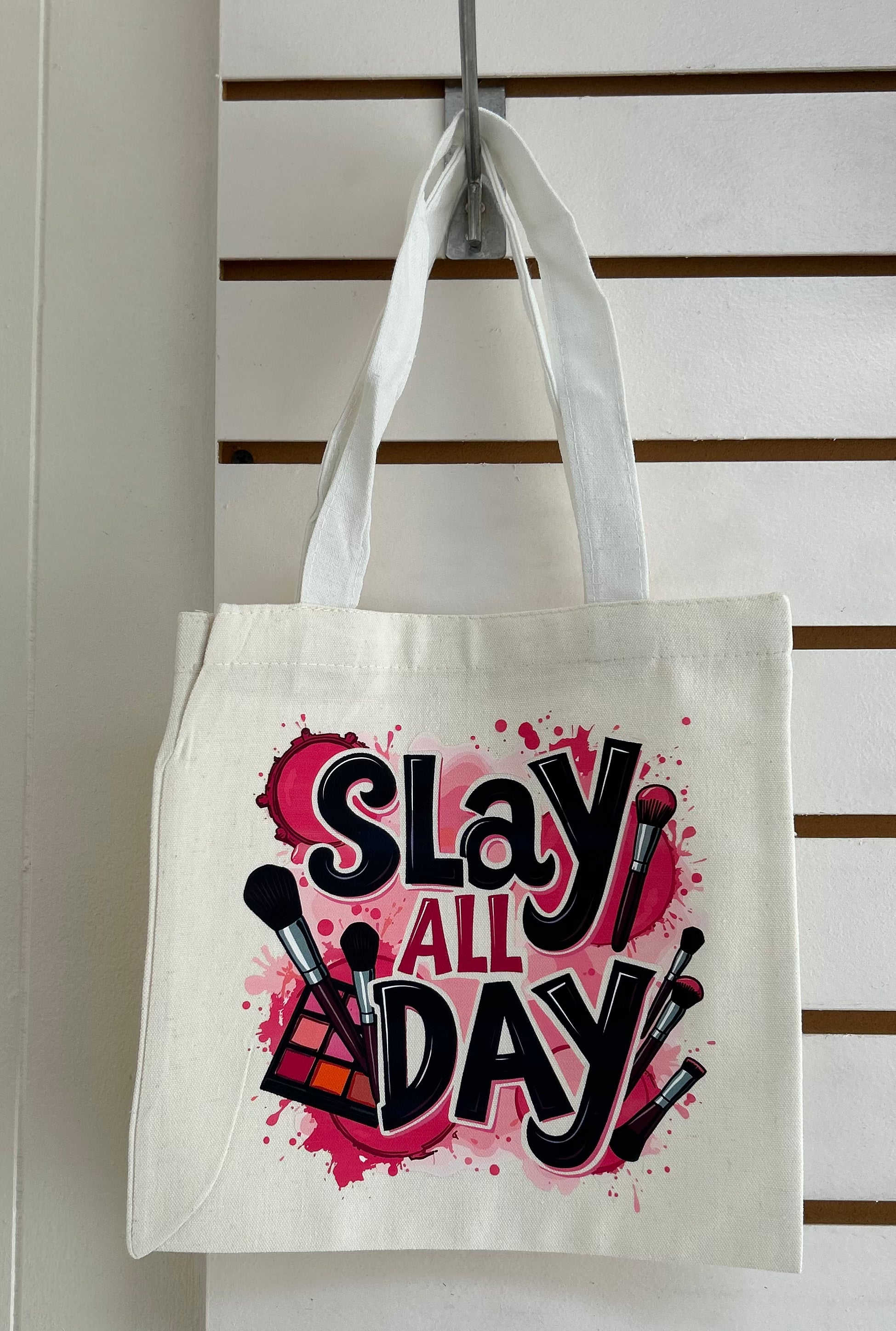 Canvas Mini Tote Bag With White Handles, Featuring a Beautiful Makeup Design. 10x10 inches