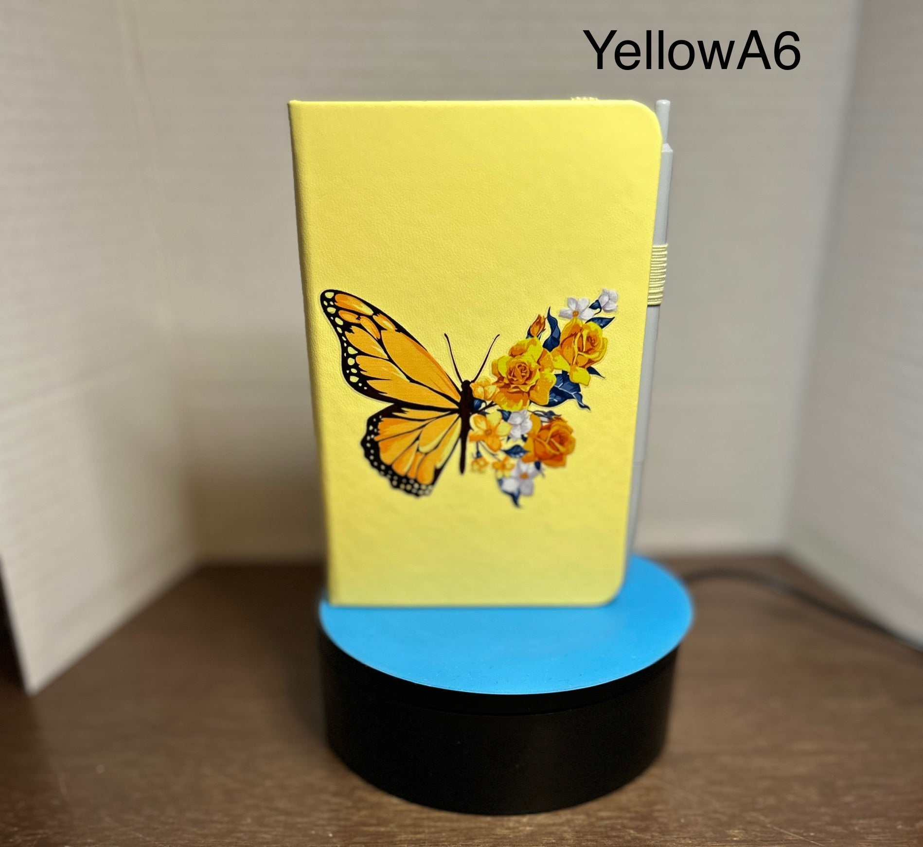 A6 Blank Lined Journal Featuring A beautiful Butterfly /Floral Design-Yellow