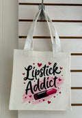 Canvas Mini Tote Bag With White Handles, Featuring a Beautiful Makeup Design. 10x10 inches