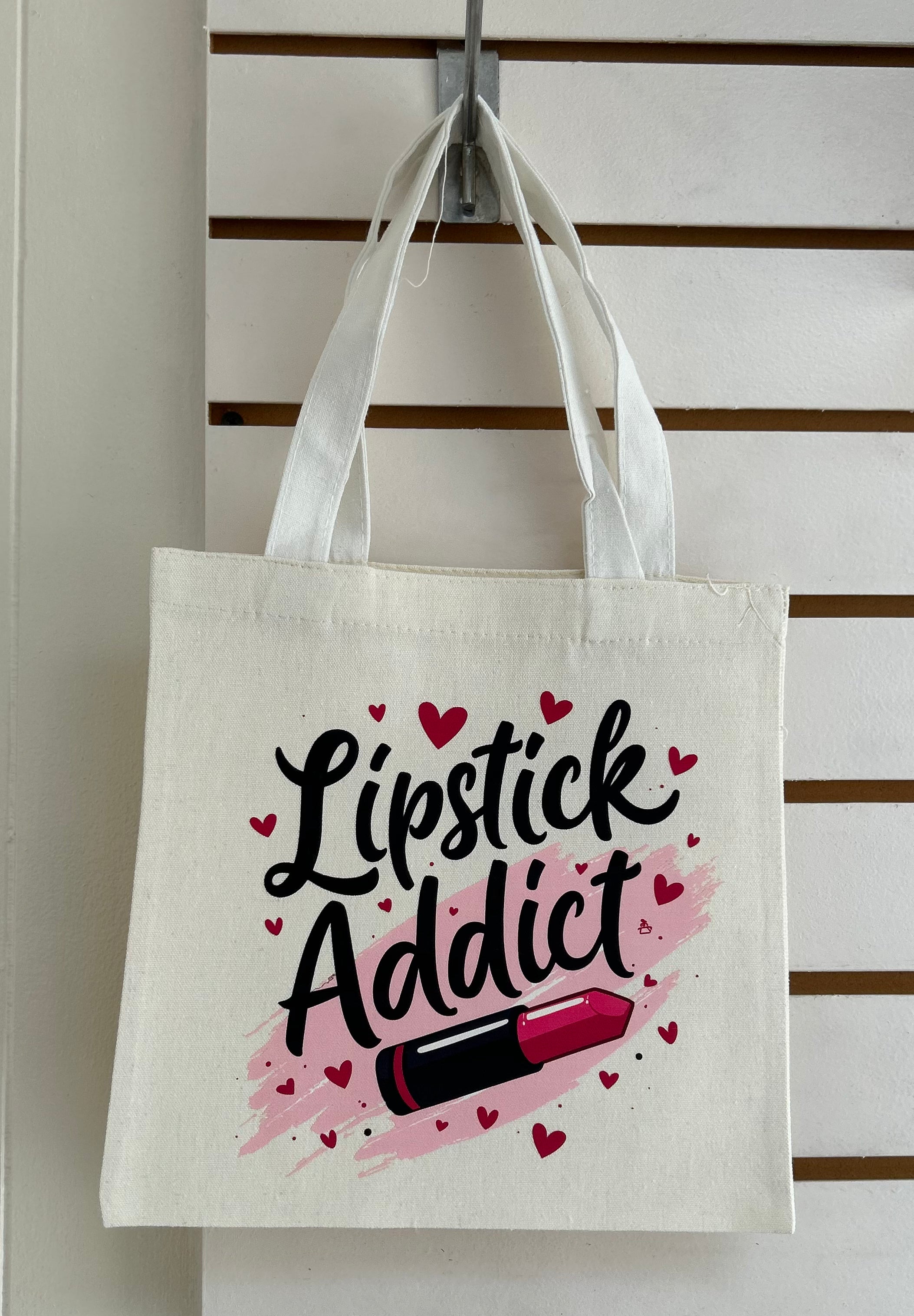 Canvas Mini Tote Bag With White Handles, Featuring a Beautiful Makeup Design. 10x10 inches