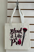 Canvas Mini Tote Bag With White Handles, Featuring a Beautiful Makeup Design. 10x10 inches