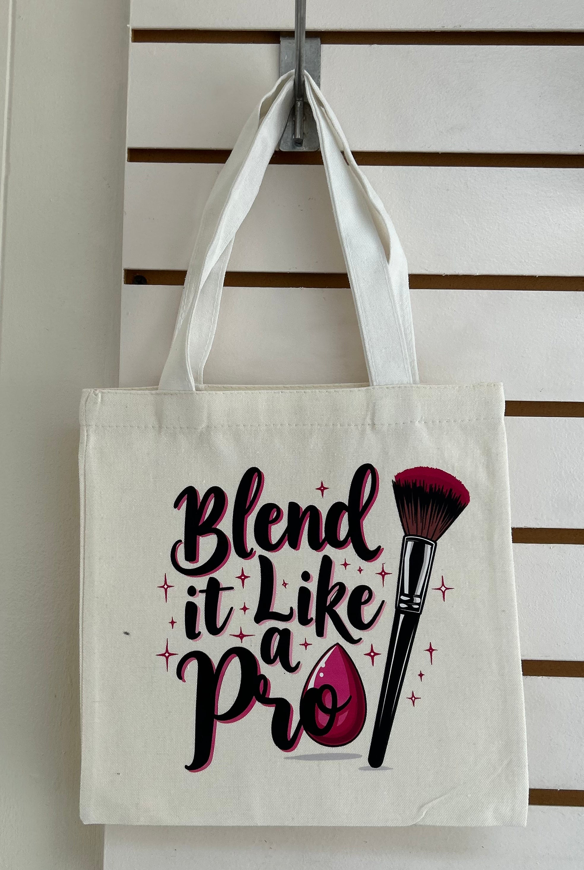 Canvas Mini Tote Bag With White Handles, Featuring a Beautiful Makeup Design. 10x10 inches