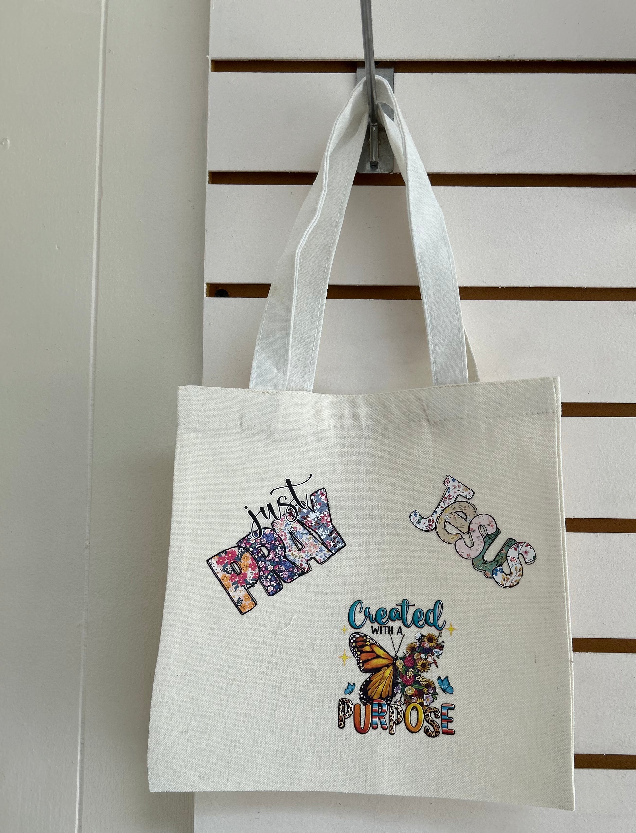 Canvas Mini Tote Bag With White Handles, Featuring a Beautiful Inspirational Design. 10x10 inches