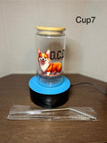 16 oz Glass Tumbler with a bamboo lid featuring a Beautiful Design, comes with metal straw and cleaning brush