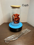 16 oz Glass Tumbler with a bamboo lid featuring a Beautiful Design, comes with metal straw and cleaning brush
