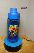 14 oz Plastic Water Bottle with Handle and Screw on Lid featuring a Beautiful Design