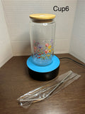 16 oz Glass Tumbler with a bamboo lid featuring a Beautiful Design, comes with metal straw and cleaning brush