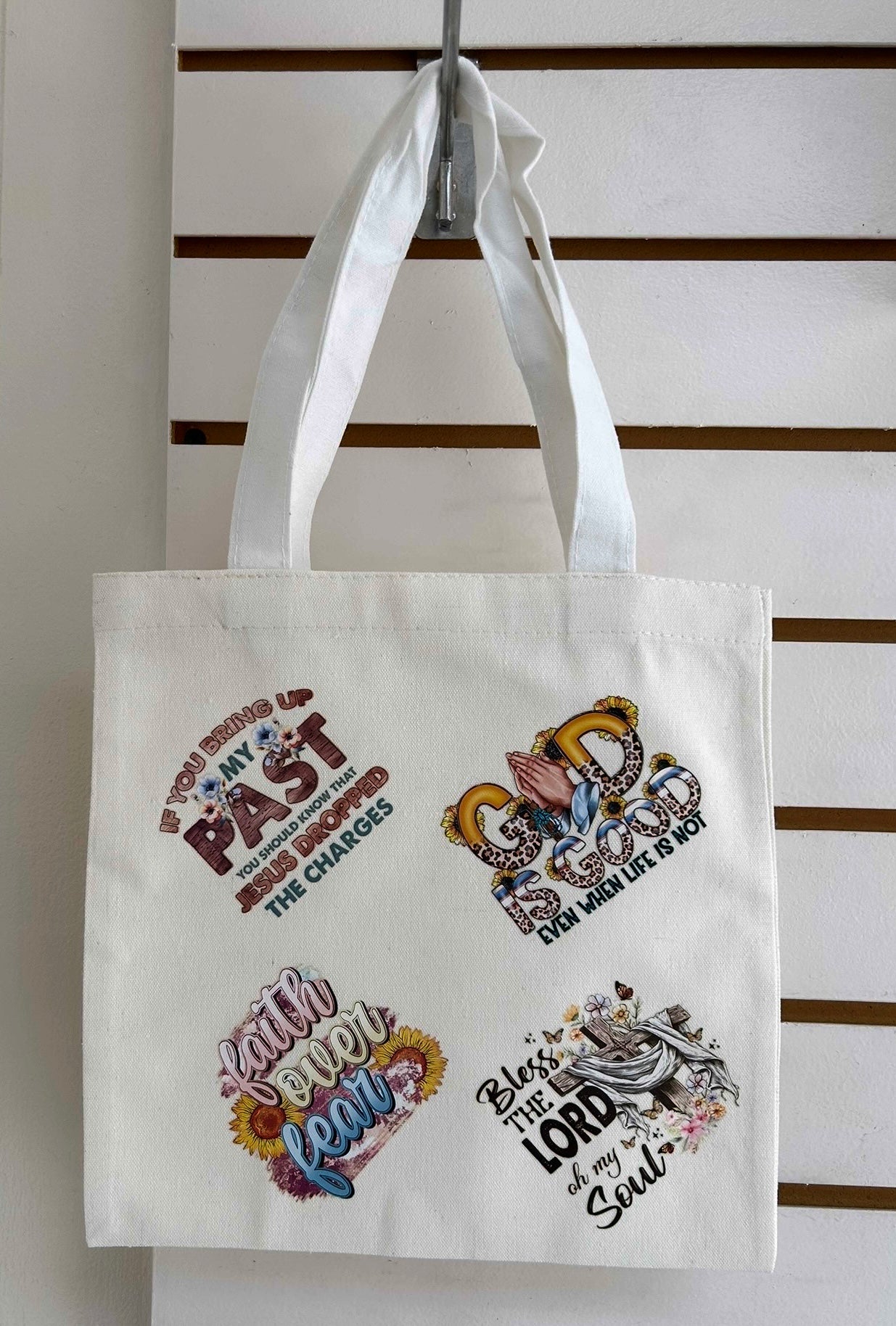 Canvas Mini Tote Bag With White Handles, Featuring a Beautiful Inspirational Design. 10x10 inches