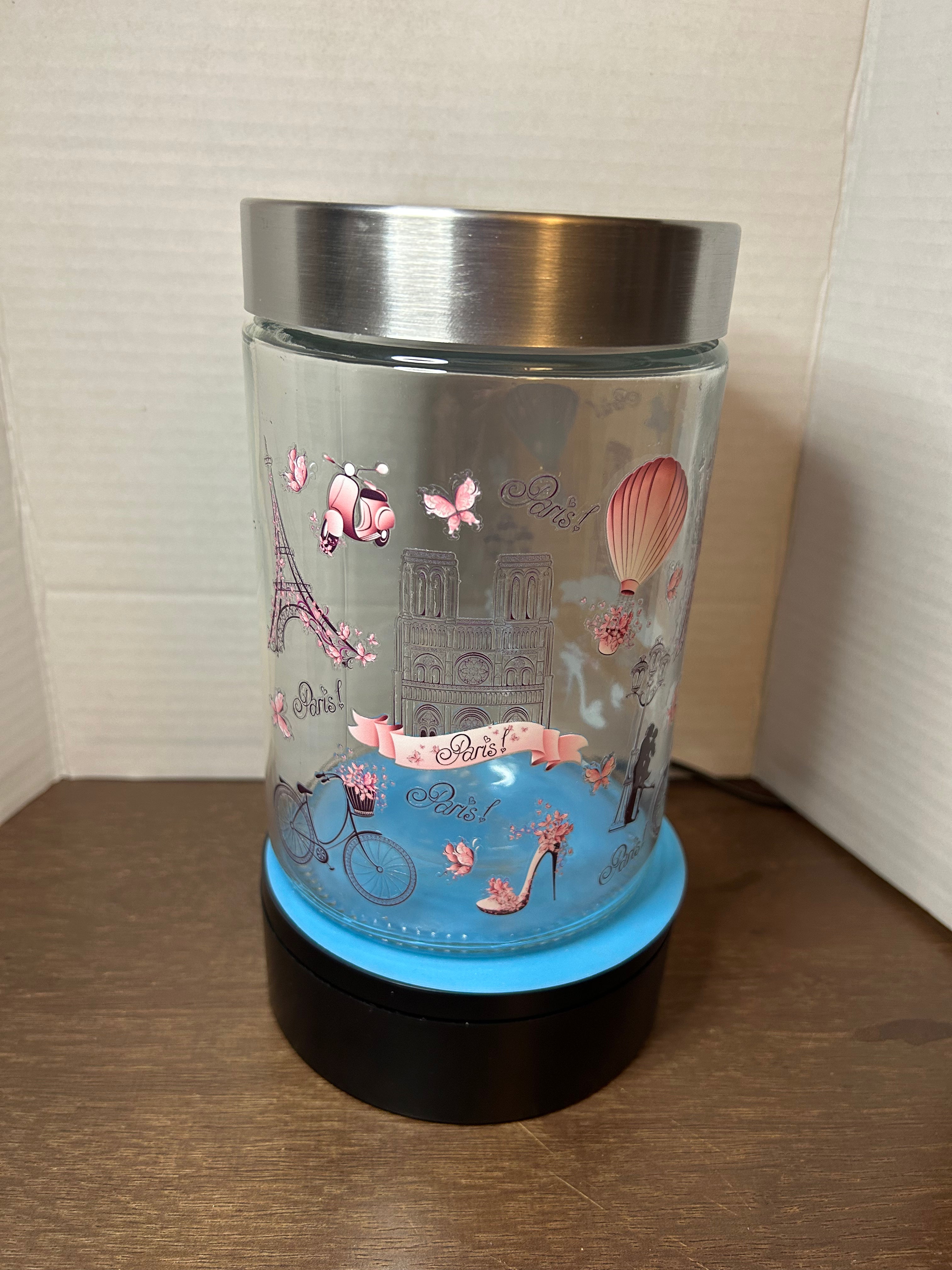 Bocal en verre avec couvercle en métal, orné d'un magnifique motif sur le thème de Paris, 1,1 litre
