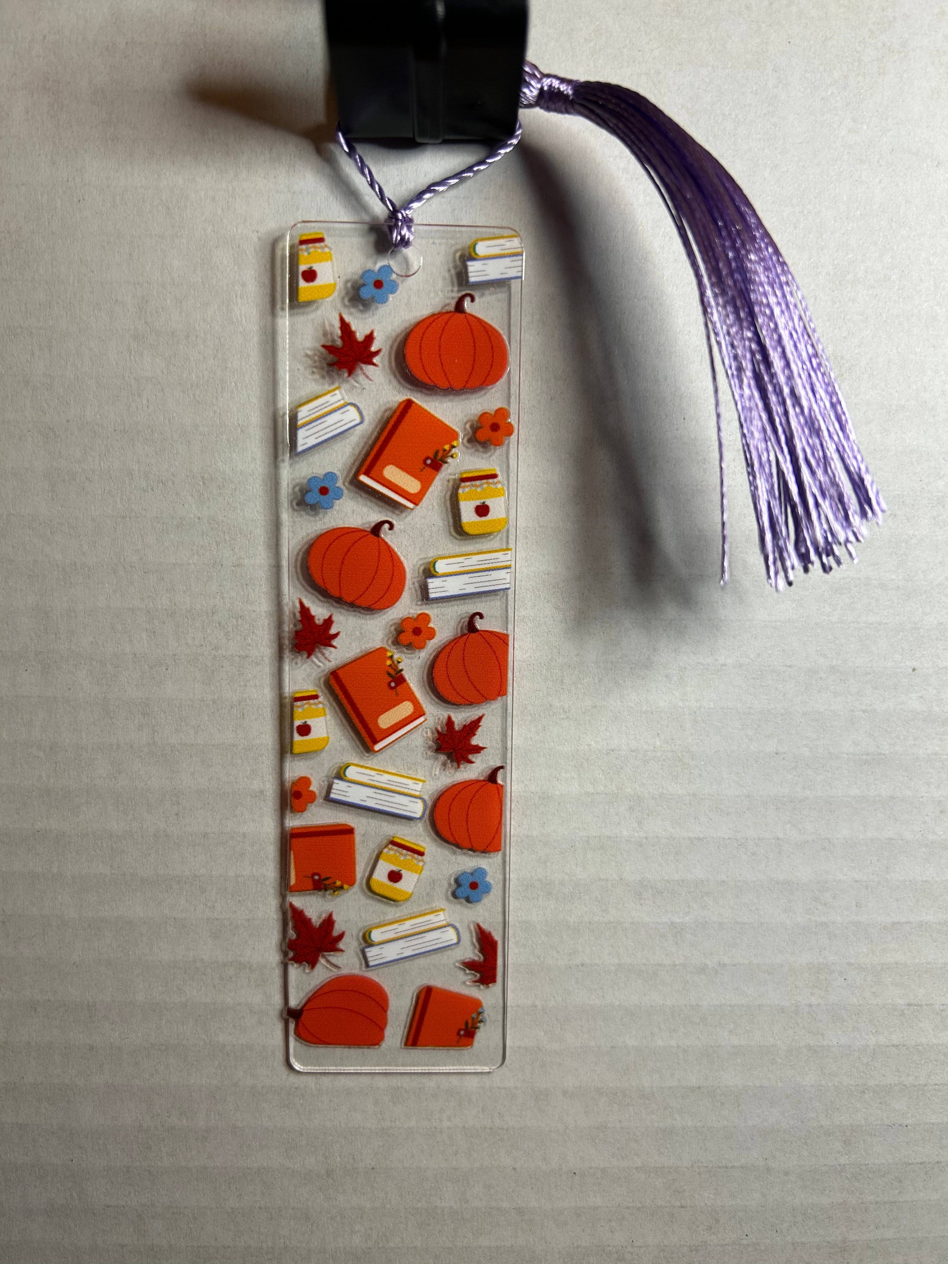 Acrylic Bookmark With Colored Tassel Featuring a Fall Theme