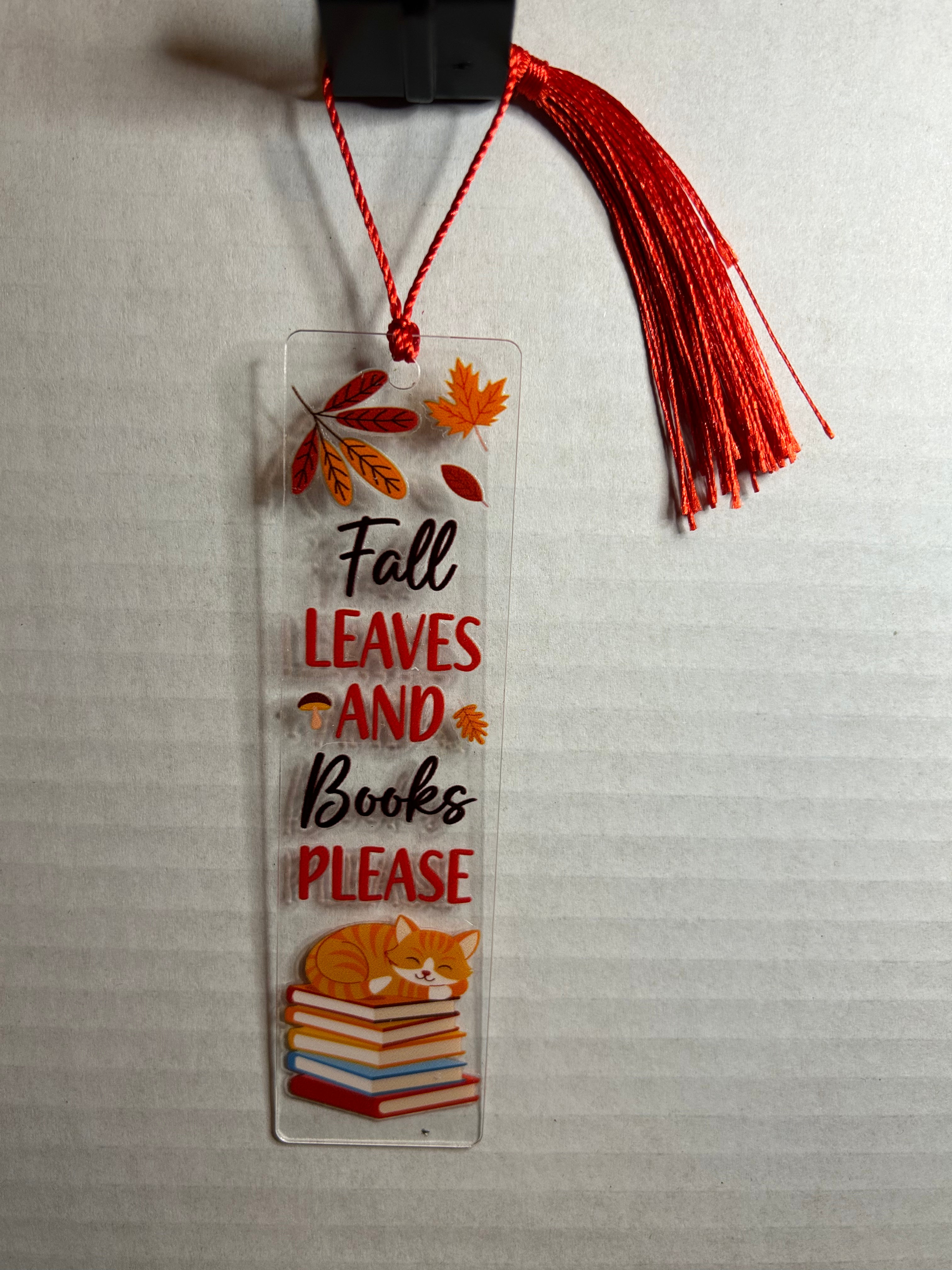 Acrylic Bookmark With Colored Tassel Featuring a Fall Theme