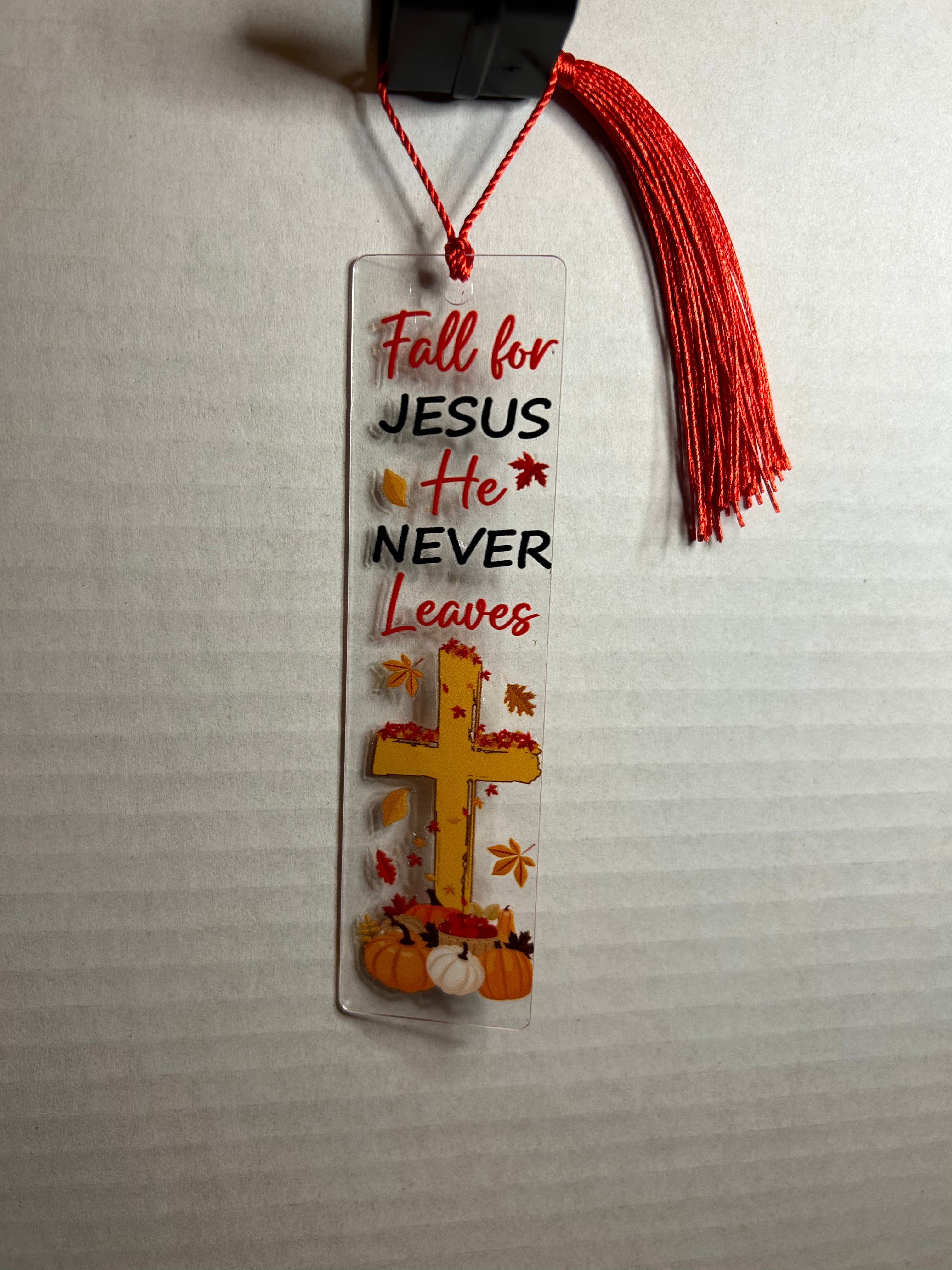 Acrylic Bookmark With Colored Tassel Featuring a Fall Theme