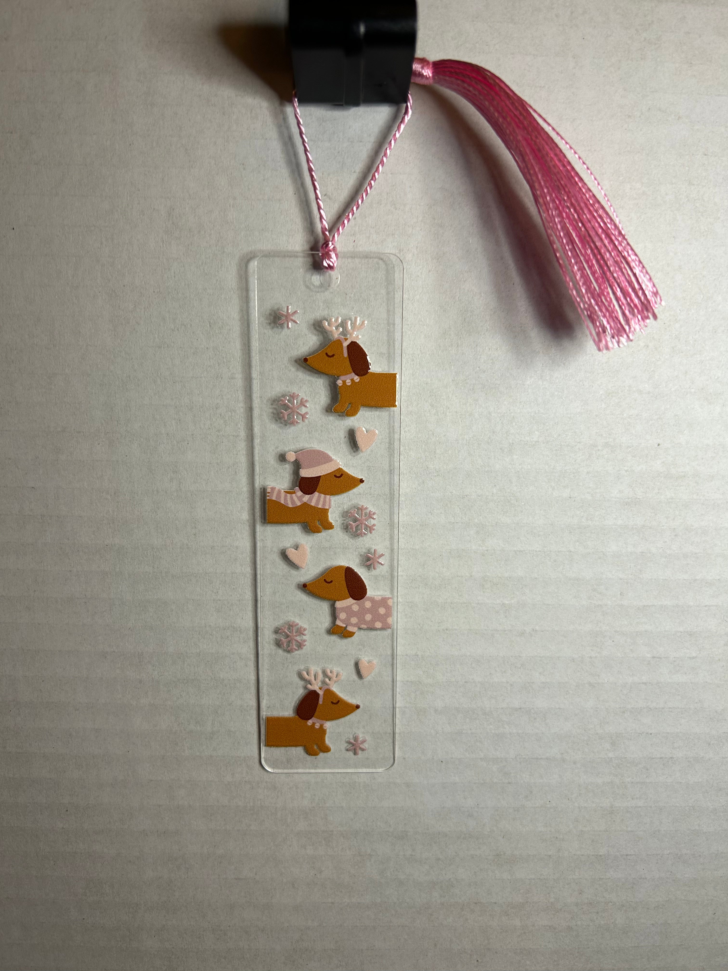 Acrylic Bookmark With Colored Tassel Featuring a Christmas Theme