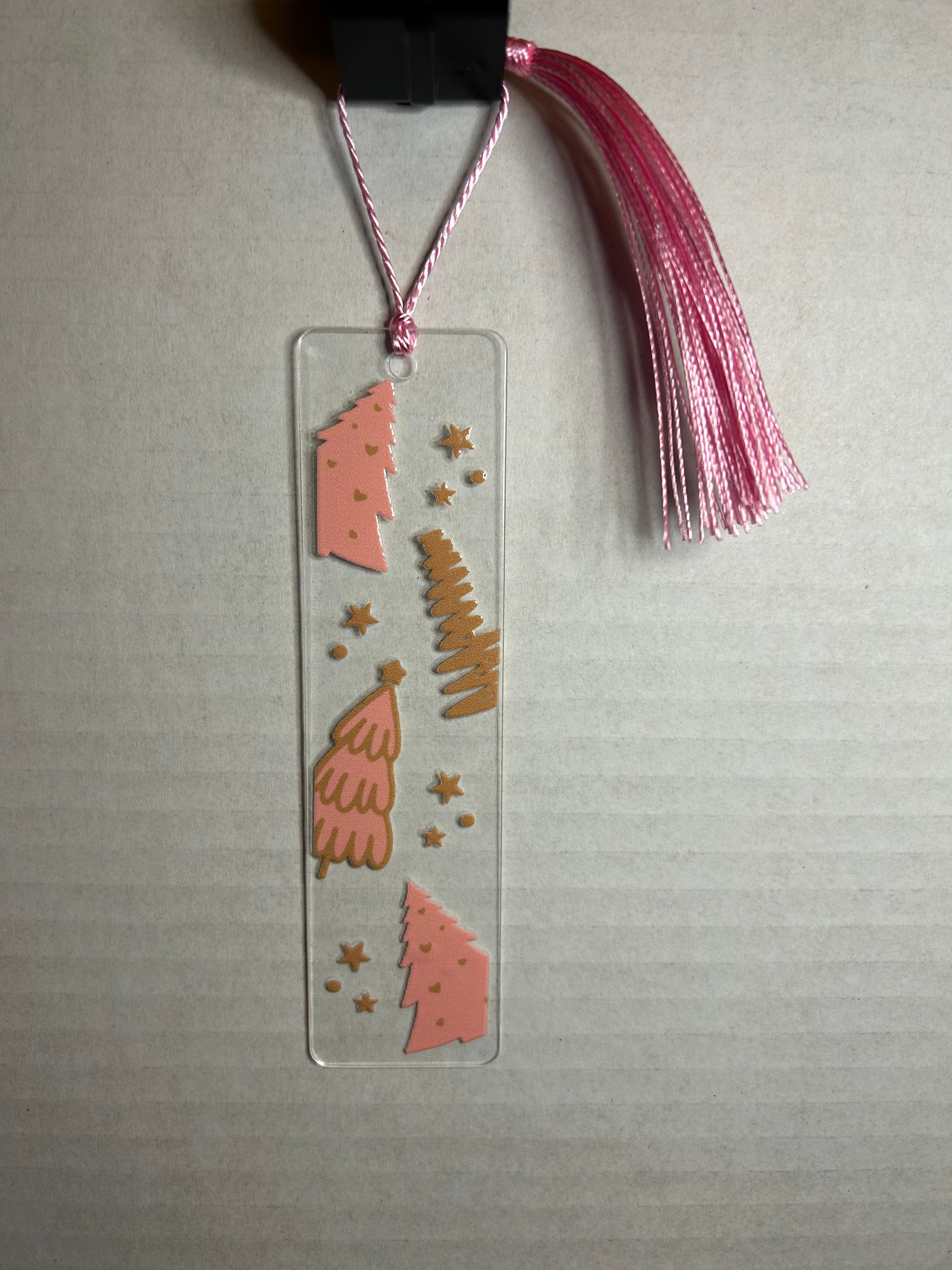 Acrylic Bookmark With Colored Tassel Featuring a Christmas Theme
