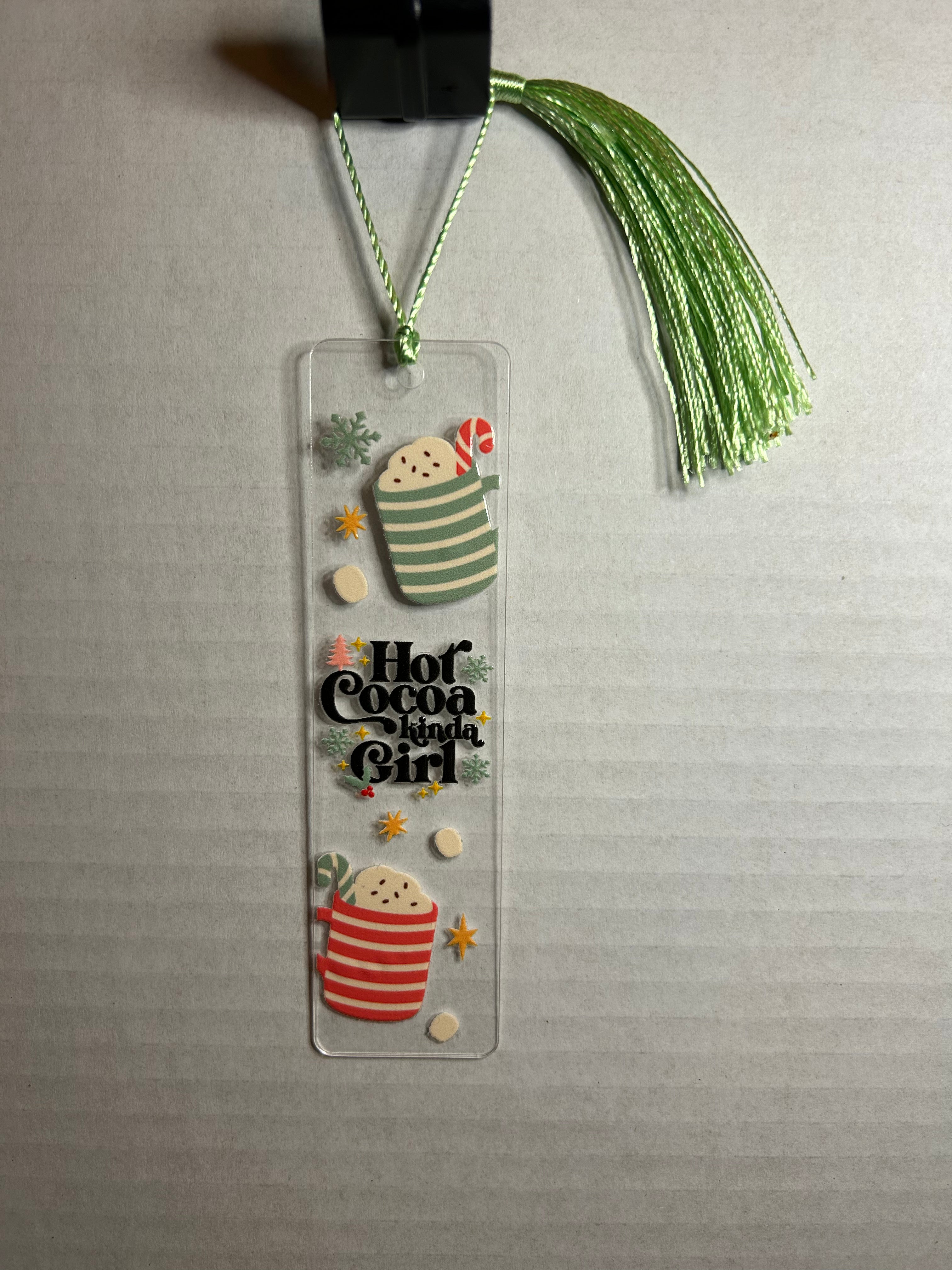Acrylic Bookmark With Colored Tassel Featuring a Christmas Theme