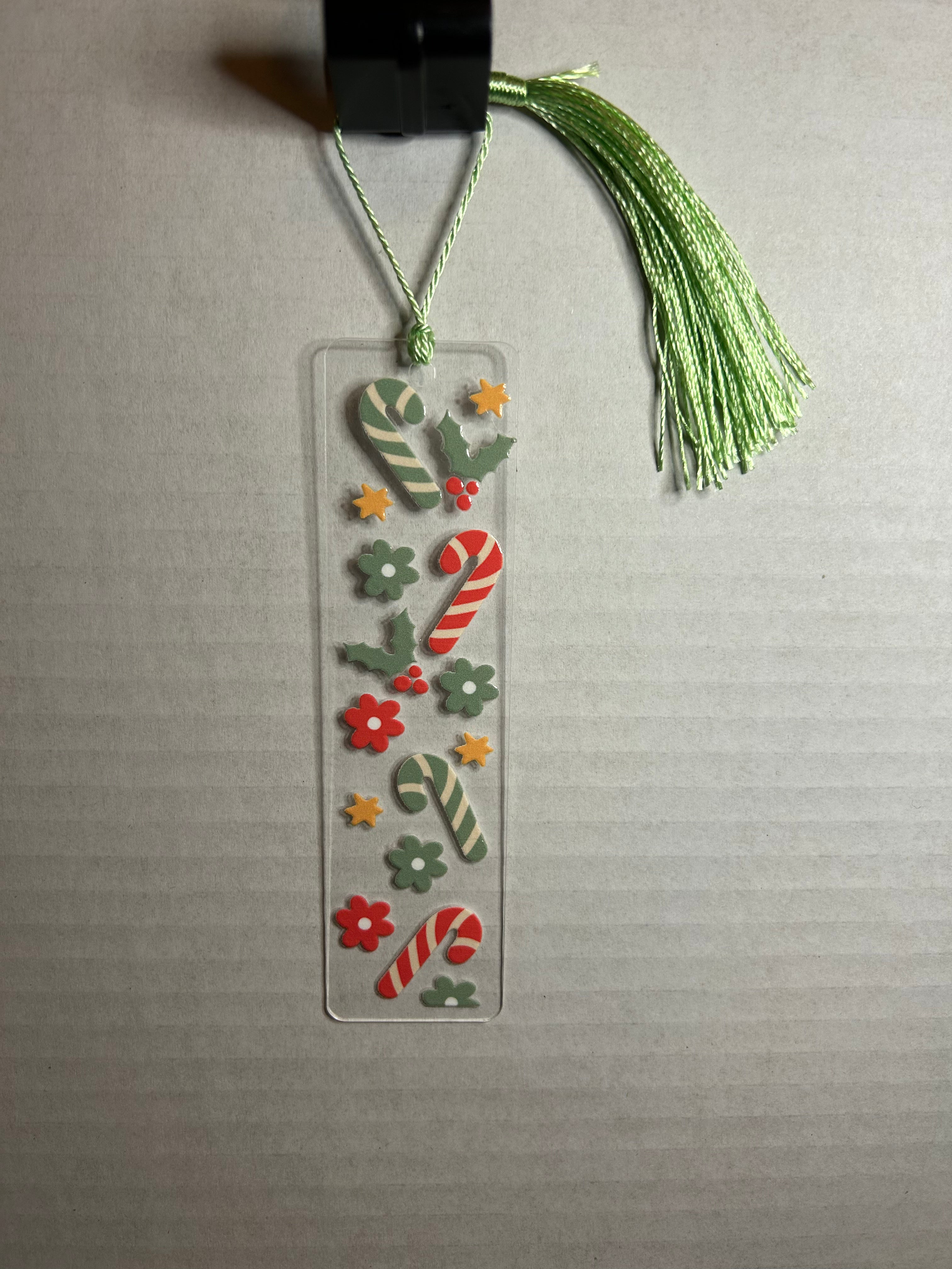 Acrylic Bookmark With Colored Tassel Featuring a Christmas Theme