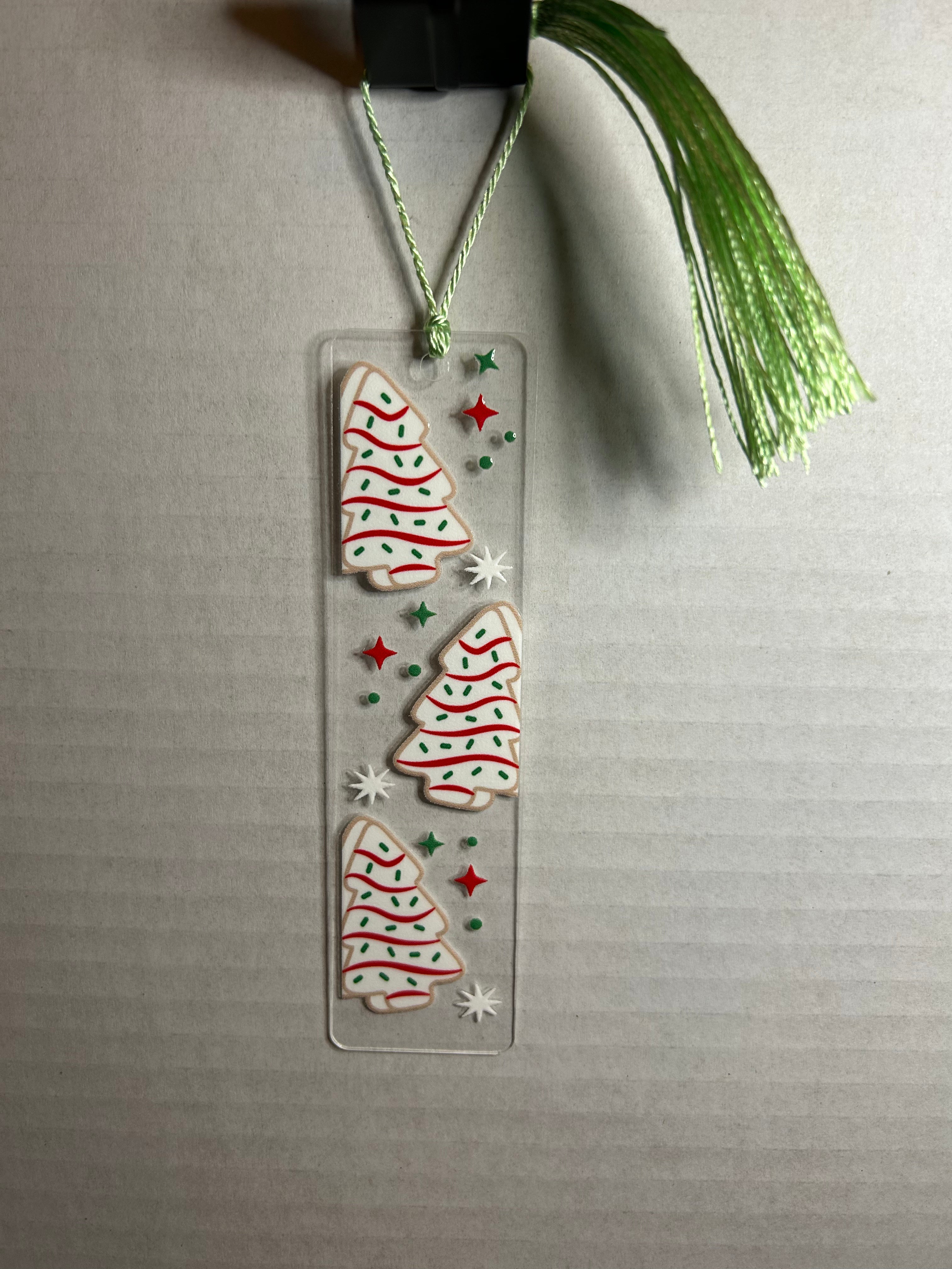 Acrylic Bookmark With Colored Tassel Featuring a Christmas Theme