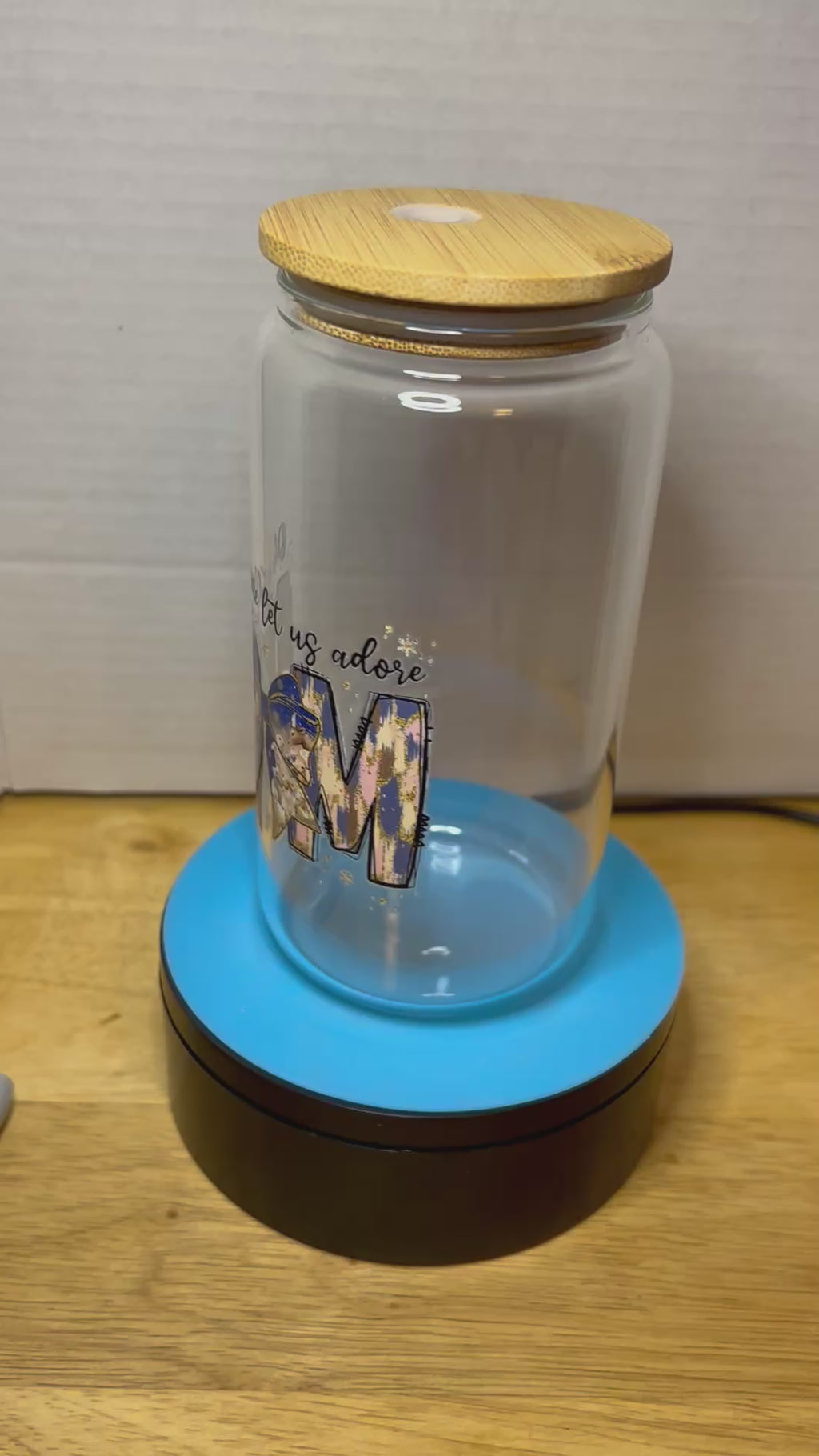 16 oz Glass Tumbler with a bamboo lid featuring a Beautiful Design, comes with metal straw and cleaning brush