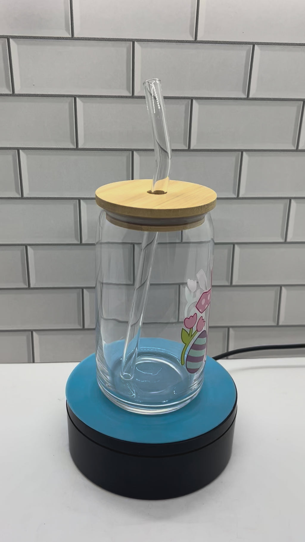Gobelet en verre de 16 oz, paille en verre avec un magnifique motif de Pâques