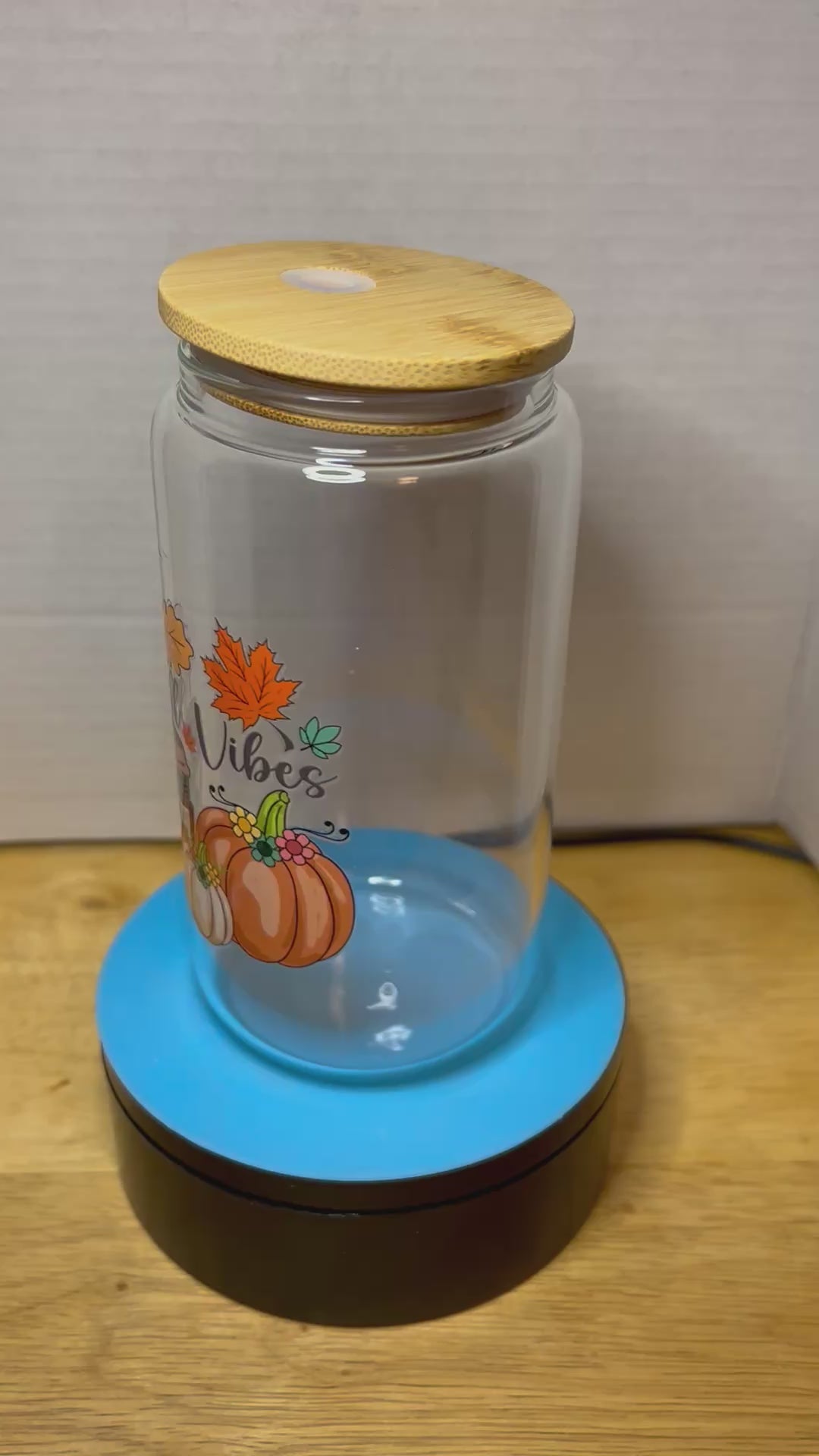 16 oz Glass Tumbler with a bamboo lid featuring a Beautiful Design, comes with metal straw and cleaning brush