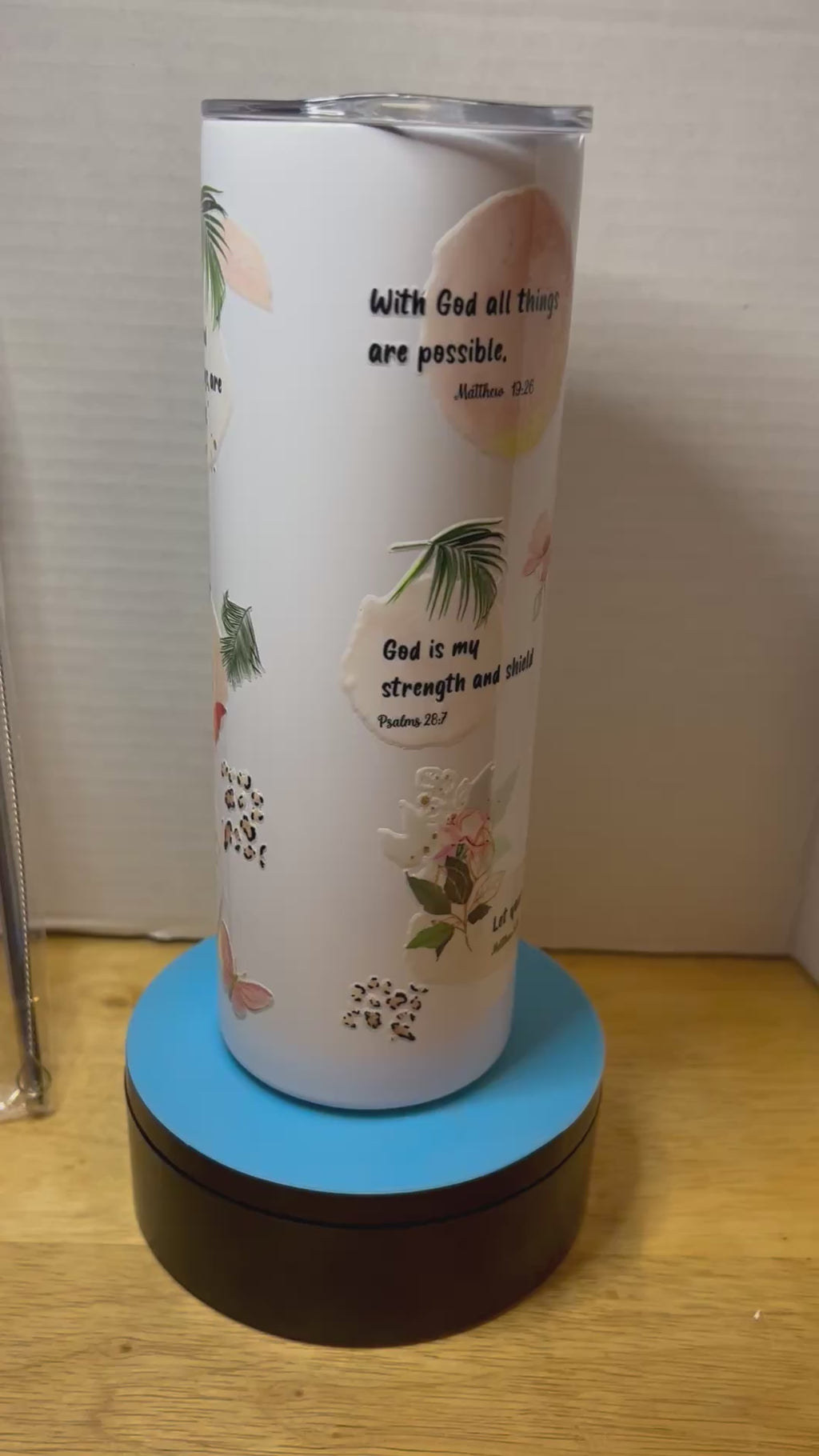 20 ounce Skinny Metal Tumbler With Metal Straw Featuring A Beautiful Inspirational  Design