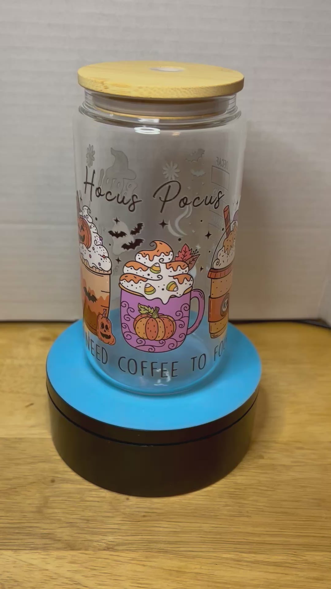 16 oz Glass Tumbler with a bamboo lid featuring a Beautiful Design, comes with metal straw and cleaning brush