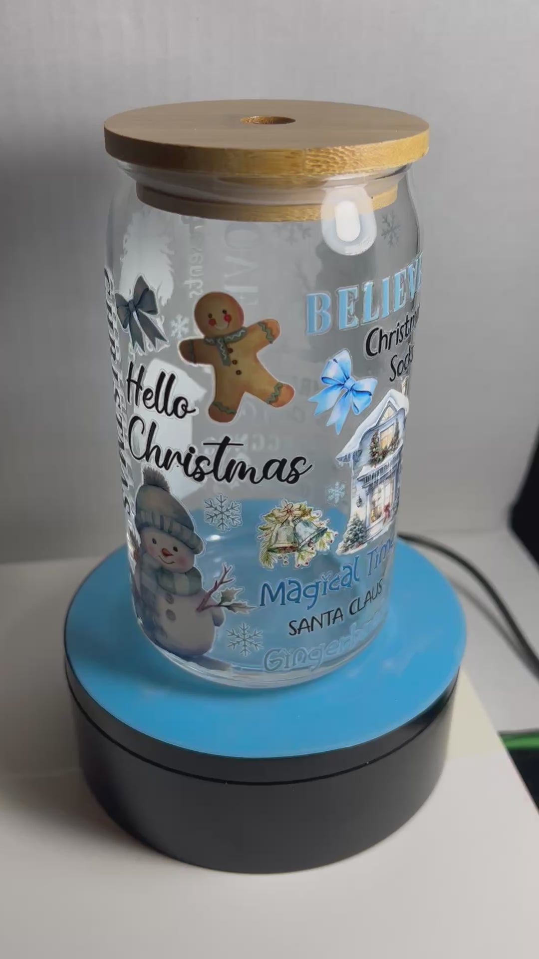 16 oz Glass Tumbler, Glass Straw featuring a Beautiful Christmas Design