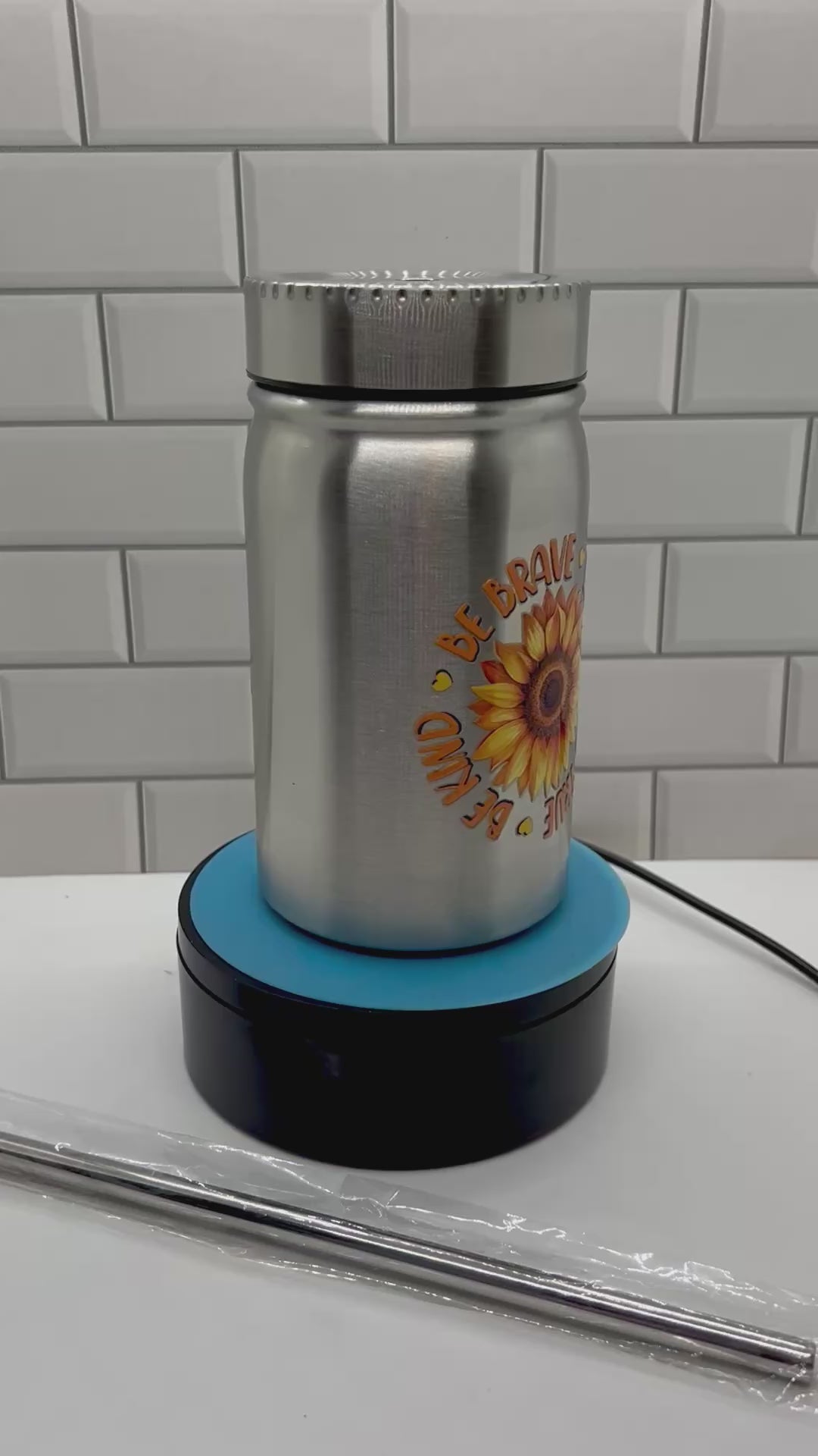 17 oz Metal Mason Jar Tumbler with Sunflower Theme