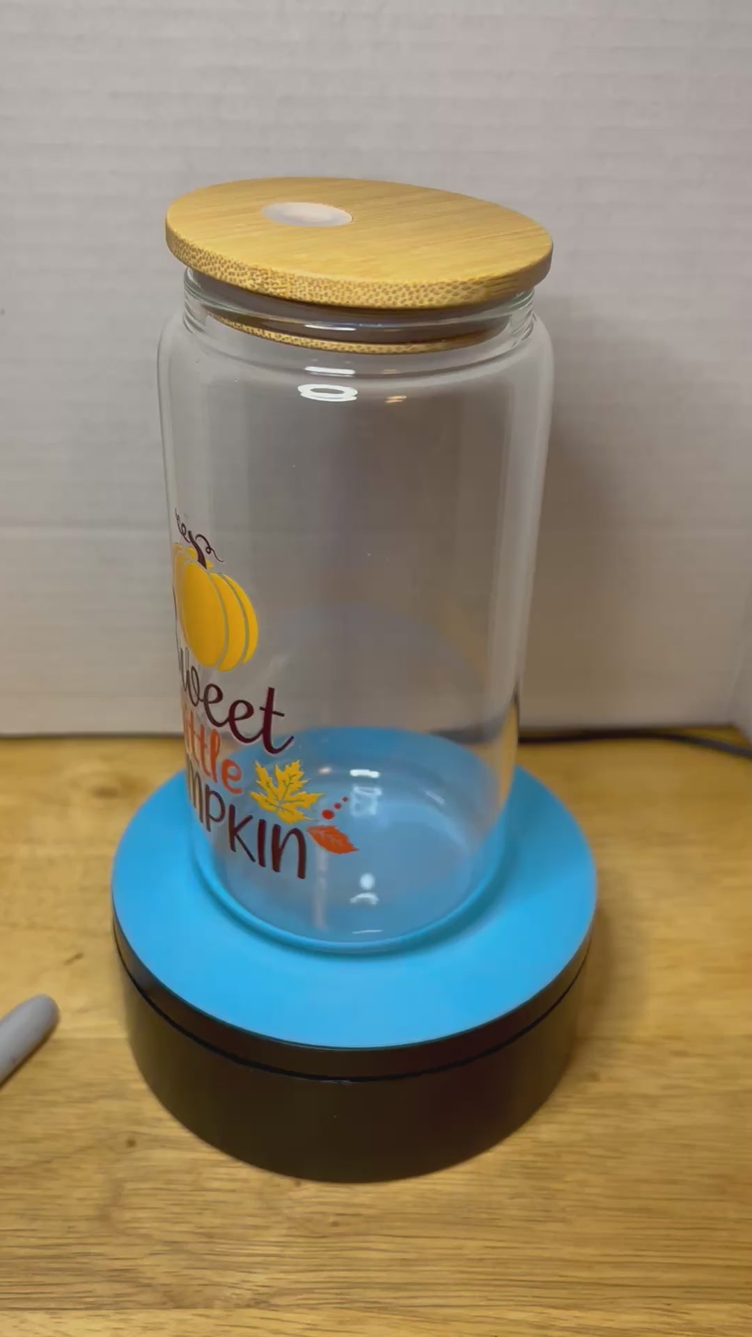 16 oz Glass Tumbler with a bamboo lid featuring a Beautiful Design, comes with metal straw and cleaning brush