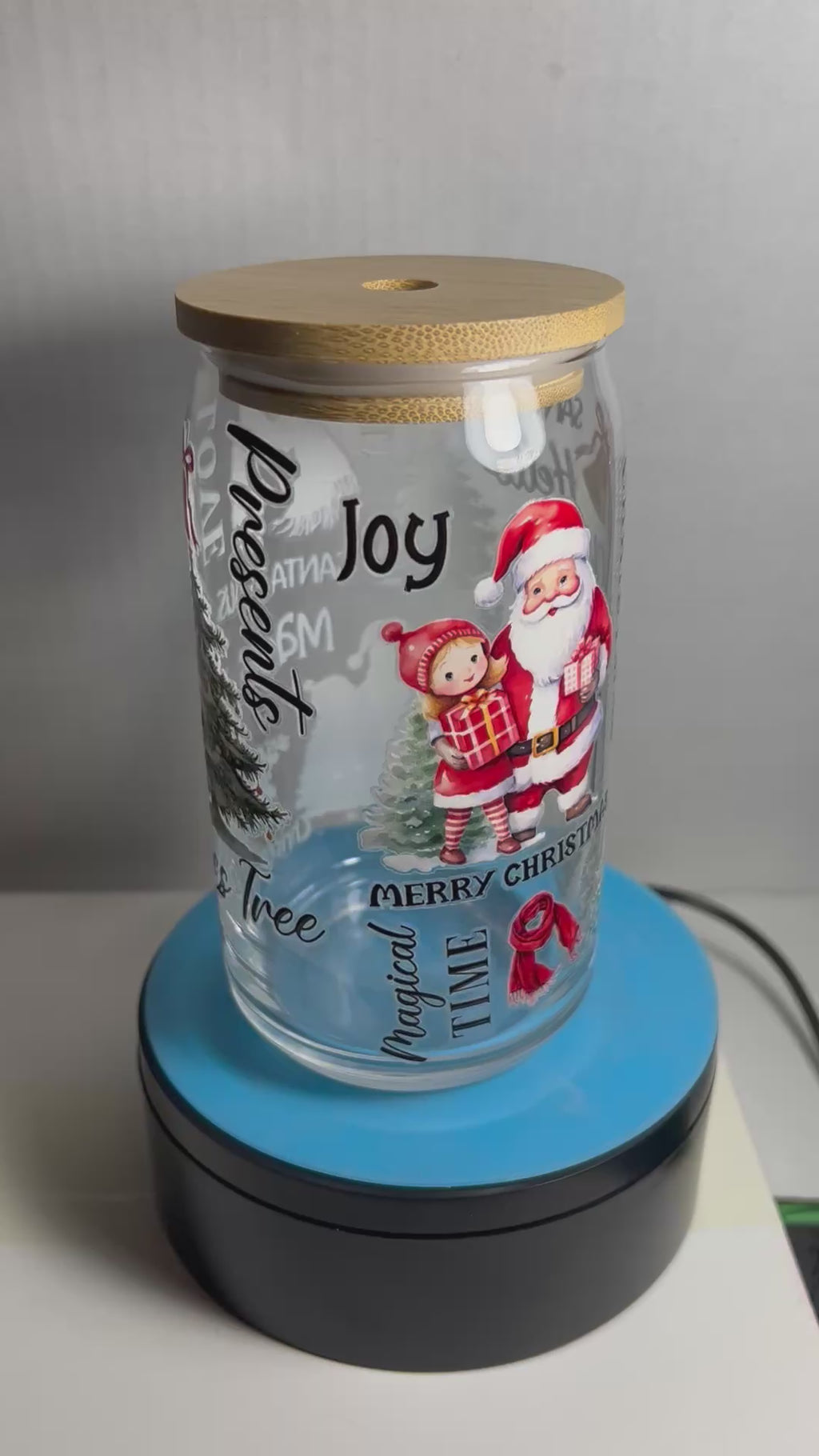 16 oz Glass Tumbler, Glass Straw featuring a Beautiful Christmas Design