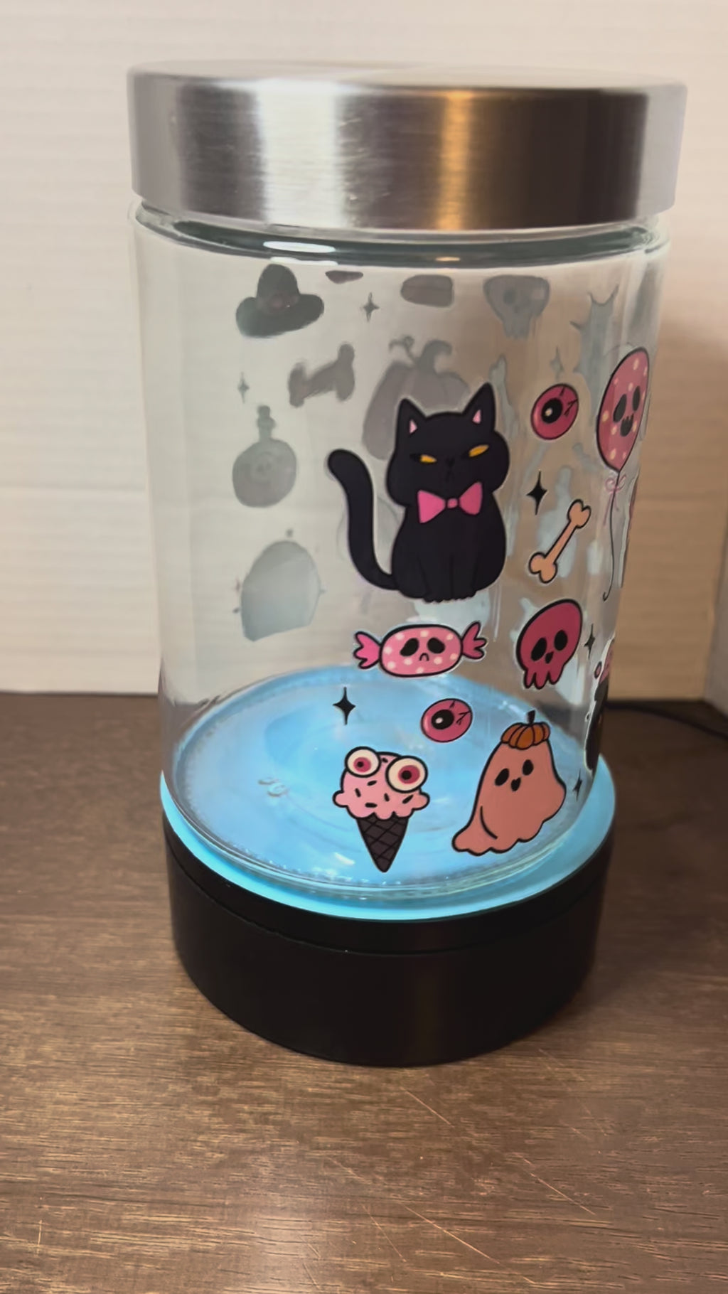Bocal en verre avec couvercle en métal, orné d'un magnifique motif d'Halloween, 1,1 litre