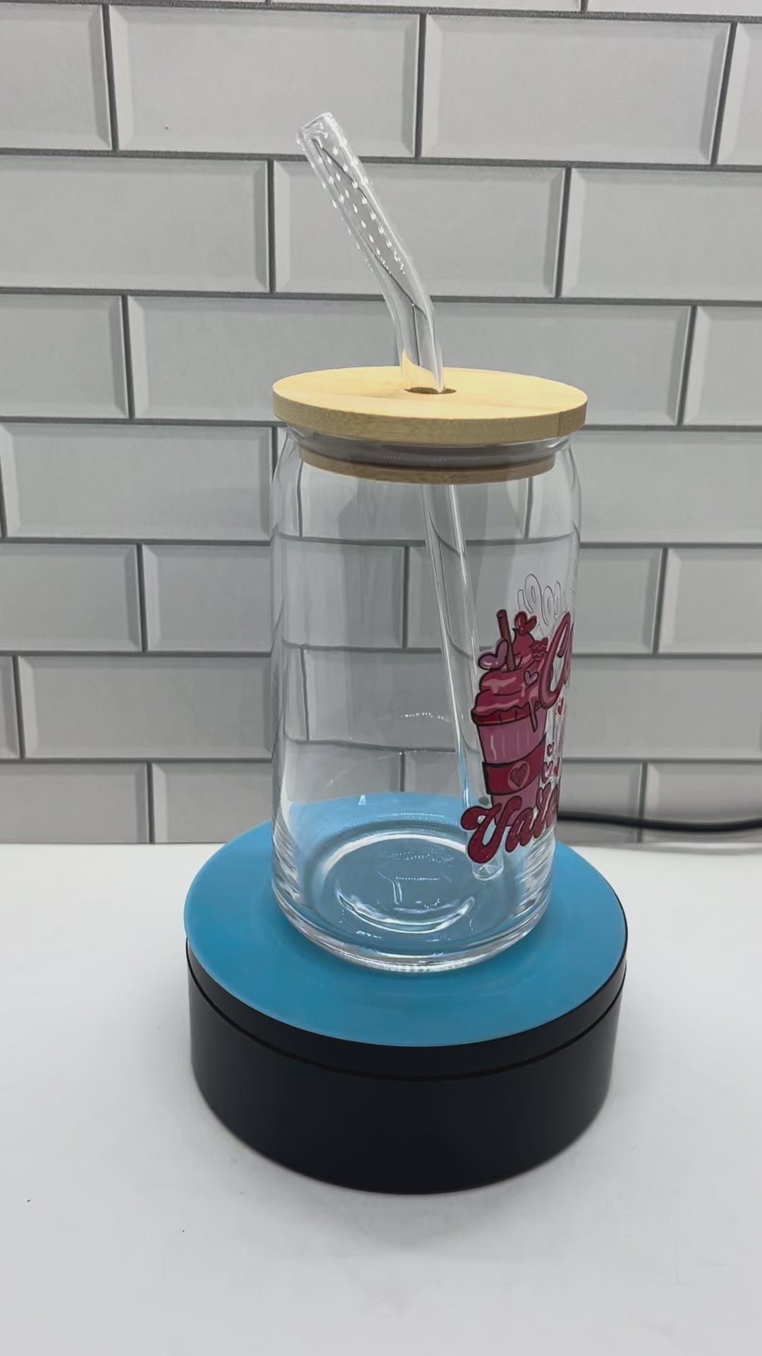 16 oz Glass Tumbler, Glass Straw featuring a Beautiful Valentines Day Design