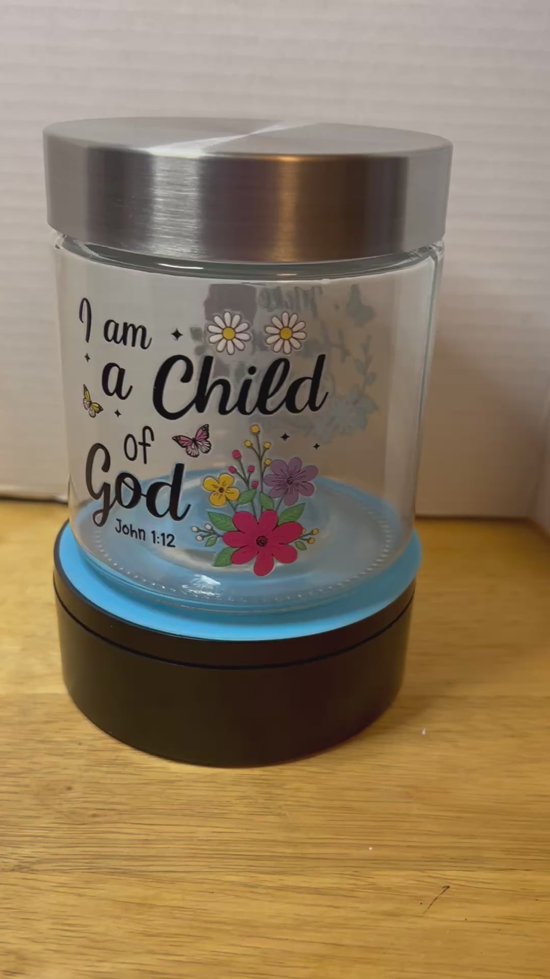 Glass Small Canister With Metal Lid, Featuring A Beautiful Inspirational Design