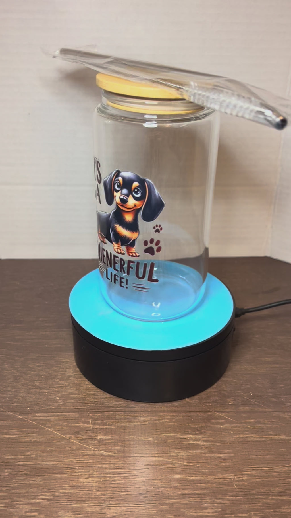 16 oz Glass Tumbler with a bamboo lid featuring a Beautiful Design, comes with metal straw and cleaning brush